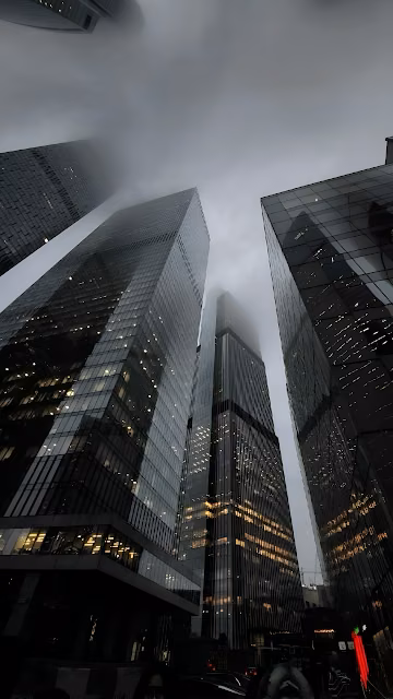 Towering Skyscrapers Vanishing Into Foggy Sky - Free 4K & 8K Mobile Wallpaper