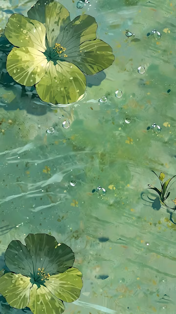 Tranquil Green Water Garden Lily Pads Painting Art - Free 4K & 8K Mobile Wallpaper