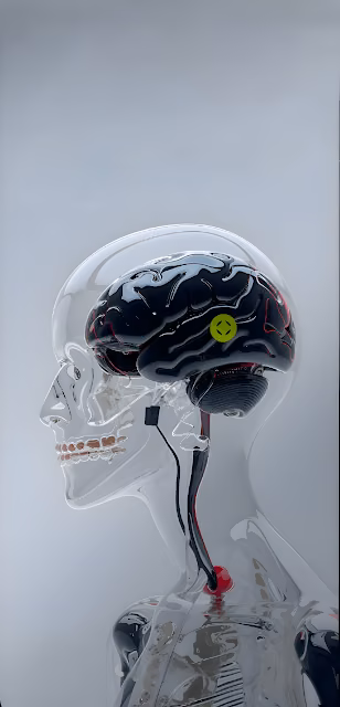 Transparent Cyborg Head with Black Mechanical Brain Implant - Free 4K & 8K Mobile Wallpaper