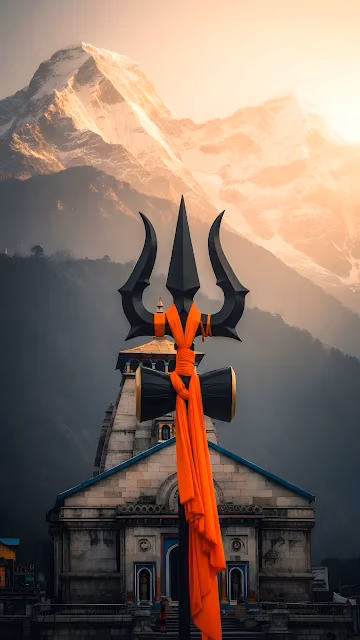 Trishula and Kedarnath Temple with Himalayas at Sunrise - Free 4K & 8K Mobile Wallpaper