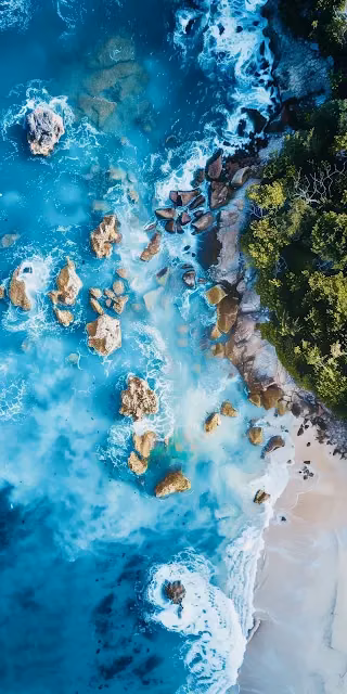 Tropical Coastline Aerial View Turquoise Ocean Rocks - Free 4K & 8K Mobile Wallpaper