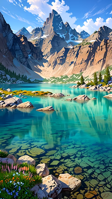 Turquoise Alpine Lake with Clear Water and Steep Mountains - Free 4K & 8K Mobile Wallpaper