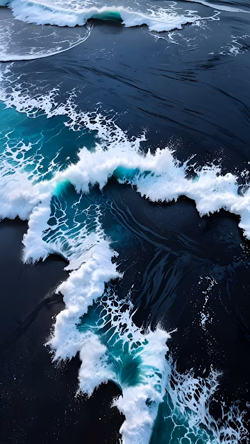 Turquoise Ocean Waves Crashing on Dark Water Surface - Free 4K & 8K Mobile Wallpaper
