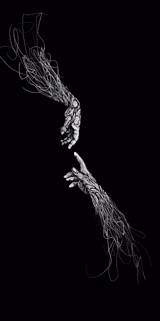 Two Sketch Hands Reaching Toward Each Other in Darkness - Free 4K & 8K Mobile Wallpaper