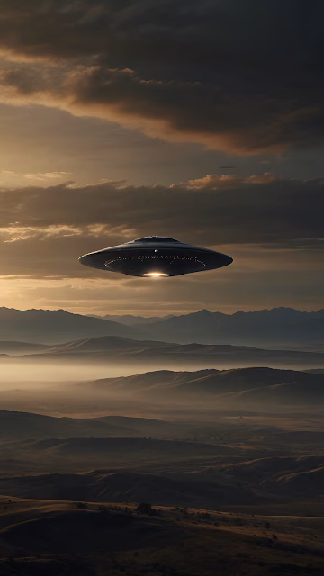 UFO Flying Saucer Mysterious Mountain Sunset Landscape - Free 4K & 8K Mobile Wallpaper