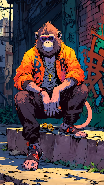 Urban Streetwear Monkey Character Graffiti Art Style - Free 4K & 8K Mobile Wallpaper
