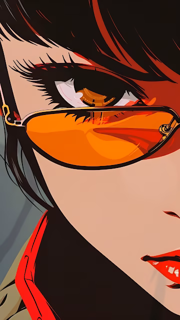 Vector Pop Art Close Up Portrait with Orange Sunglasses and Red Lips - Free 4K & 8K Mobile Wallpaper