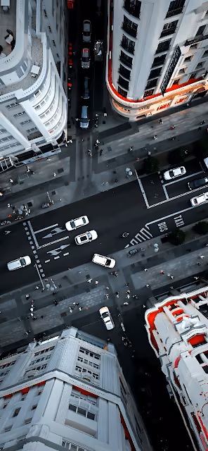 Vertical City Street View from Above, Moody Urban Intersection - Free 4K & 8K Mobile Wallpaper