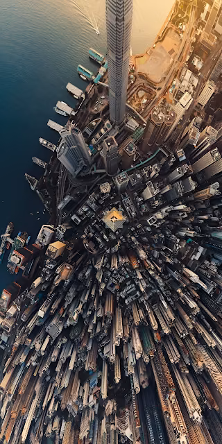 Vertical Cityscape Perspective: Hong Kong Skyscrapers Aerial - Free 4K & 8K Mobile Wallpaper