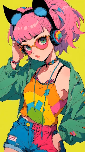 Vibrant 90s Anime Girl Portrait with Pink Hair and Goggles - Free 4K & 8K Mobile Wallpaper