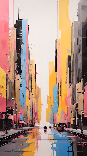 Vibrant Abstract City Street Painting Expressionism - Free 4K & 8K Mobile Wallpaper