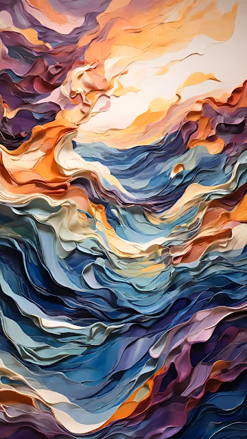 Vibrant Abstract Impasto Texture Painting Ocean Sunset - Free 4K & 8K Mobile Wallpaper