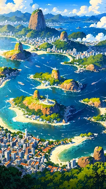 Vibrant Anime Style Rio de Janeiro Coastal Panorama - Free 4K & 8K Mobile Wallpaper