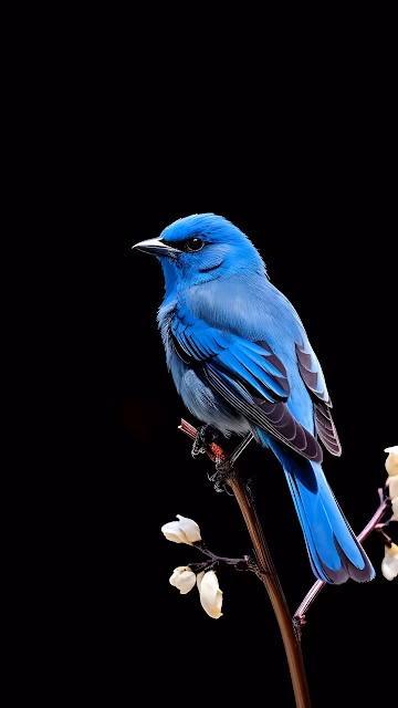 Vibrant Blue Bird Perched on Branch with White Buds - Free 4K & 8K Mobile Wallpaper