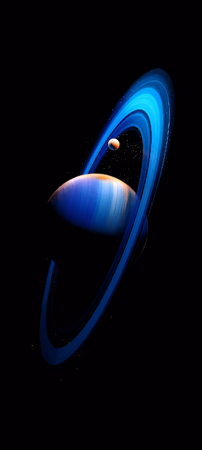 Vibrant Blue Ringed Planet and Moon in Cosmic Void - Free 4K & 8K Mobile Wallpaper