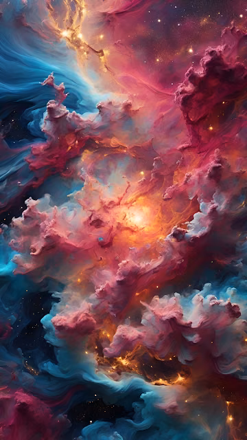 Vibrant Cosmic Nebula with Swirling Pink and Blue Clouds - Free 4K & 8K Mobile Wallpaper