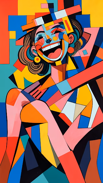 Vibrant Cubist Geometric Portrait of Laughing Woman - Free 4K & 8K Mobile Wallpaper