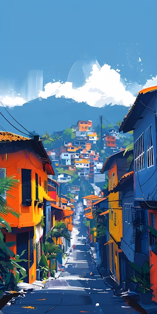 Vibrant Favela Street Art Illustration, Colorful Tropical Slopes - Free 4K & 8K Mobile Wallpaper
