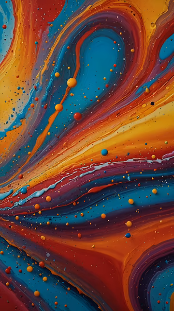 Vibrant Fluid Art Swirls with Macro Paint Droplets - Free 4K & 8K Mobile Wallpaper