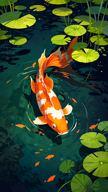 Vibrant Koi Fish Swimming Among Green Lily Pads - Free 4K & 8K Mobile Wallpaper