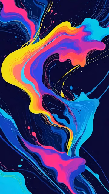 Vibrant liquid waves of neon color flow against dark cosmos - Free 4K & 8K Mobile Wallpaper