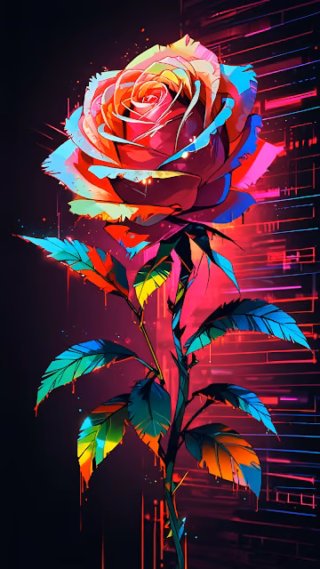 Vibrant Neon Cyberpunk Rose Illustration Digital Pop Art - Free 4K & 8K Mobile Wallpaper