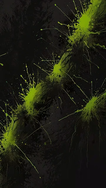Vibrant neon green paint splatters on dark textured background - Free 4K & 8K Mobile Wallpaper