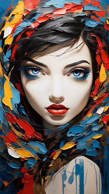 Vibrant Oil Painting Portrait of Woman with Blue Eyes - Free 4K & 8K Mobile Wallpaper