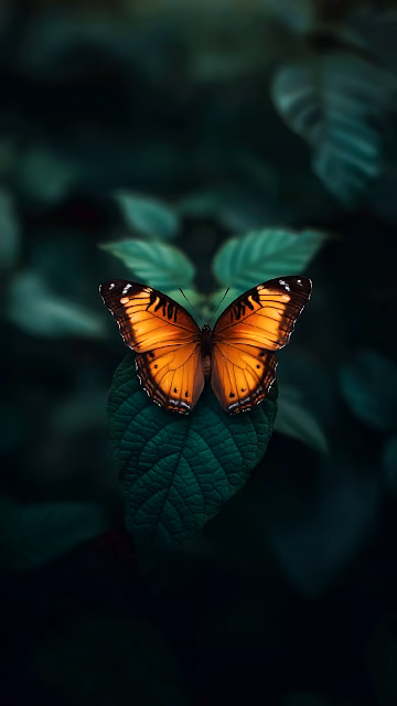 Vibrant Orange Butterfly Resting Dark Green Foliage Macro - Free 4K & 8K Mobile Wallpaper