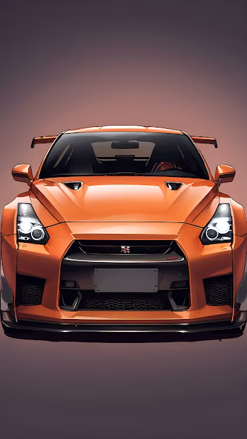 Vibrant Orange Nissan GT-R R35 Front View Automotive Art - Free 4K & 8K Mobile Wallpaper