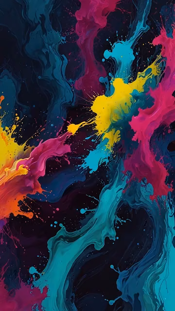 Vibrant paint splashes explode in neon colors against dark void - Free 4K & 8K Mobile Wallpaper