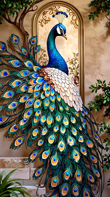 Vibrant Peacock Stained Glass Style Artwork - Free 4K & 8K Mobile Wallpaper