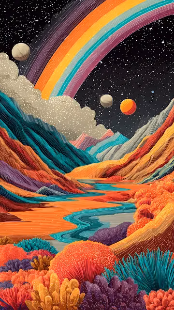 Vibrant Psychedelic Alien Landscape Rainbow Mountains - Free 4K & 8K Mobile Wallpaper