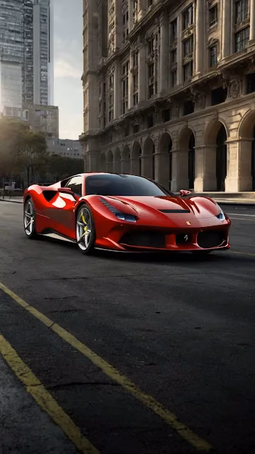 Vibrant Red Ferrari on City Street at Sunset - Free 4K & 8K Mobile Wallpaper
