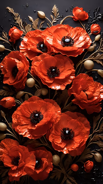 Vibrant Red Poppies Arrangement on Dark Textured Background - Free 4K & 8K Mobile Wallpaper