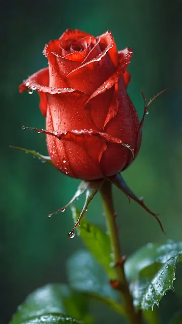 Vibrant Red Rosebud Covered in Glistening Dewdrops Macro - Free 4K & 8K Mobile Wallpaper