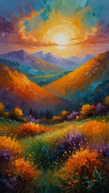 Vibrant Sunset Over Colorful Mountain Valley - Free 4K & 8K Mobile Wallpaper