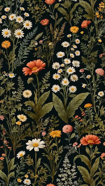 Vintage Floral Pattern on Dark Background - Free 4K & 8K Mobile Wallpaper