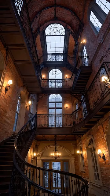 Vintage Industrial Stairwell, Ornate Brick Building Interior - Free 4K & 8K Mobile Wallpaper
