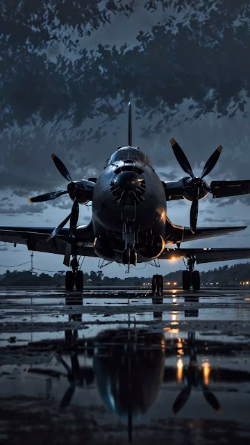 Vintage Propeller Plane on Wet Tarmac at Dusk - Free 4K & 8K Mobile Wallpaper