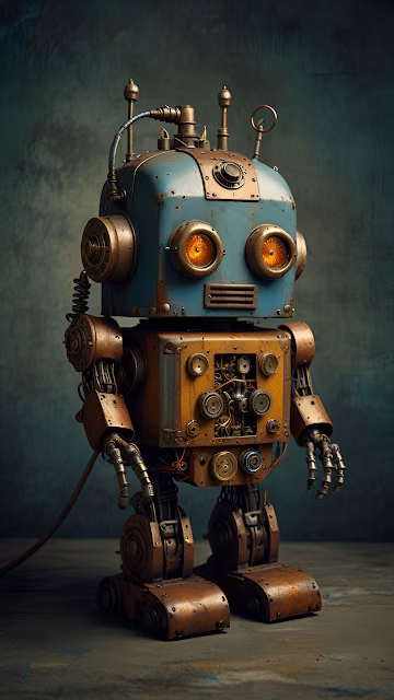 Vintage Steampunk Robot with Glowing Orange Eyes - Free 4K & 8K Mobile Wallpaper