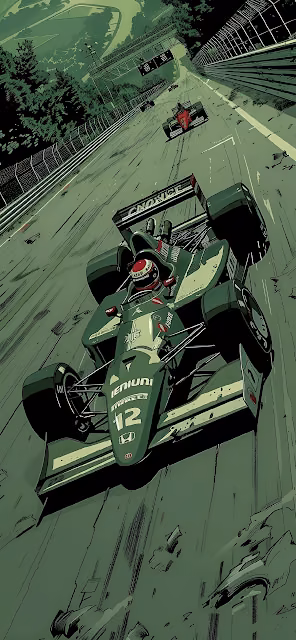 Vintage Style Formula Race Car Speeding on Green Track - Free 4K & 8K Mobile Wallpaper