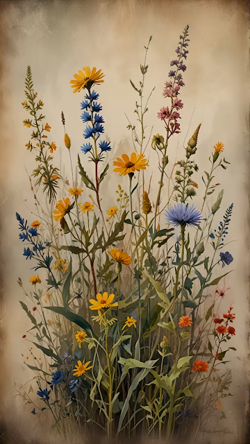 Vintage Watercolor Wildflower Botanical Illustration Art Print - Free 4K & 8K Mobile Wallpaper