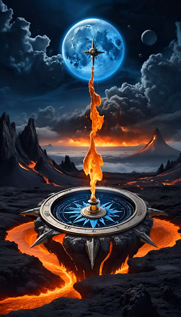 Volcanic Compass Guiding Fire to Blue Moon - Free 4K & 8K Mobile Wallpaper