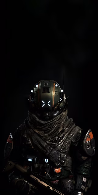 Wasteland Trooper Helmet Glowing Visor Dark Scifi Portrait - Free 4K & 8K Mobile Wallpaper
