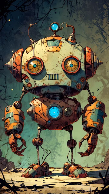 Whimsical Steampunk Robot Character Rusty Mechanical Art - Free 4K & 8K Mobile Wallpaper