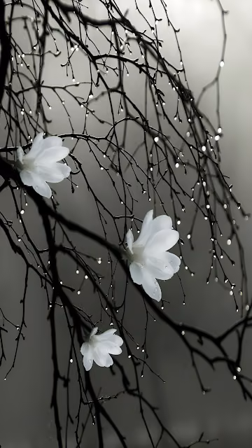 White Magnolia Blossoms on Rain-Drenched Branches - Free 4K & 8K Mobile Wallpaper
