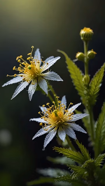 White and Yellow Floral Detail on Cannabis-like Plant - Free 4K & 8K Mobile Wallpaper