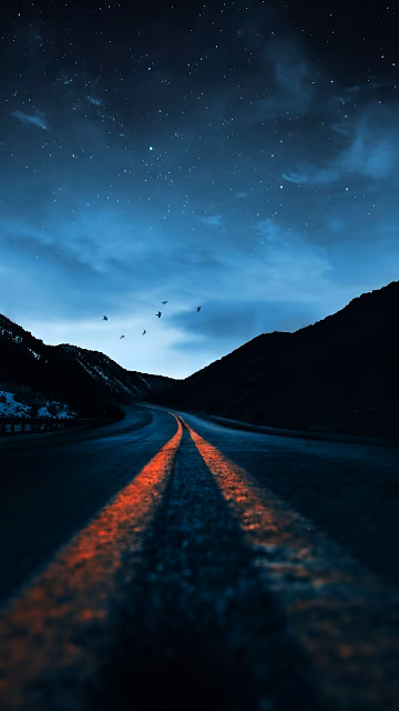Winding Mountain Road At Night With Glowing Red Lines - Free 4K & 8K Mobile Wallpaper