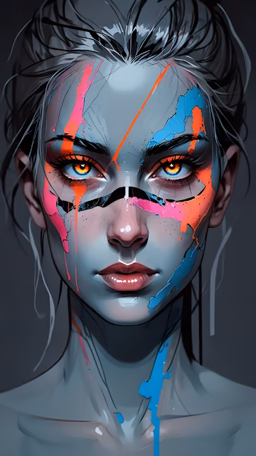 Woman with Neon Paint Drips on Monochrome Face - Free 4K & 8K Mobile Wallpaper